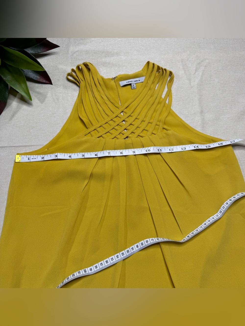 Naked Zebra Yellow Strappy Halter Blouse Keyhole Back Tank Top S - Picture 4 of 10